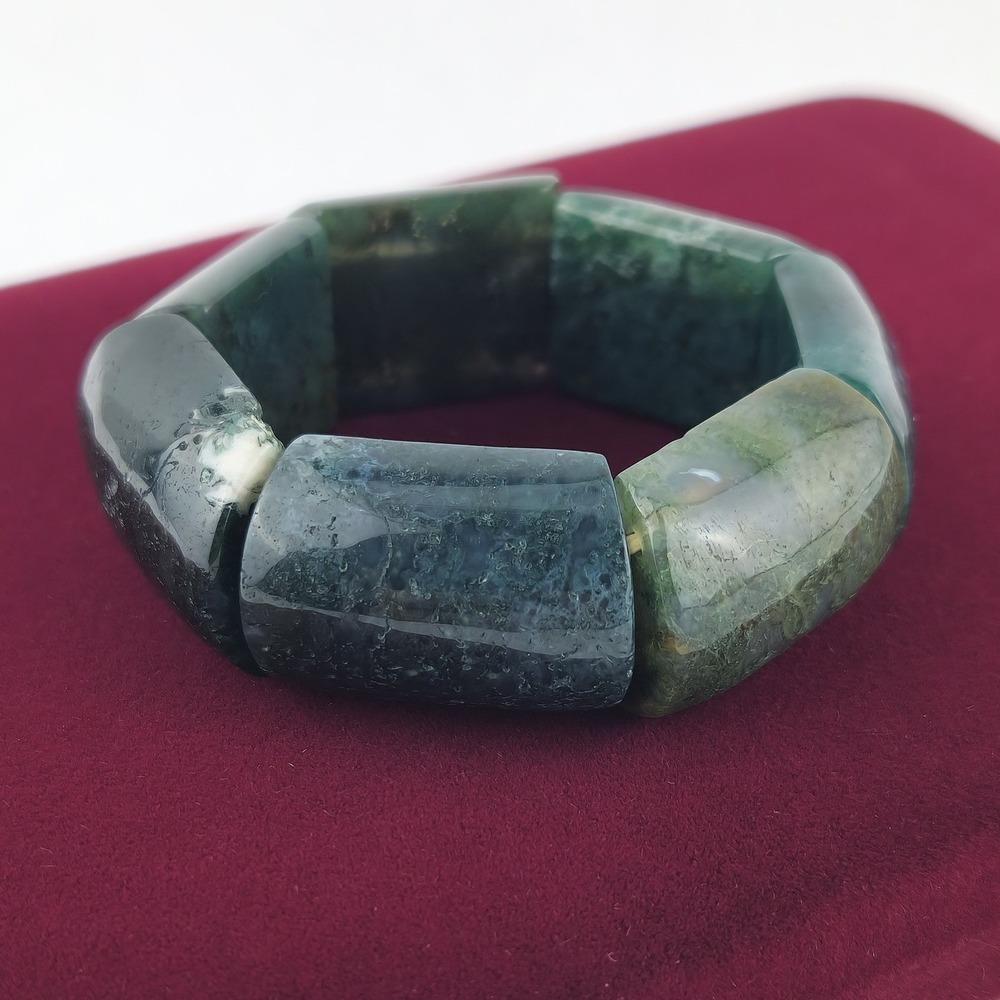 Vintage Green Stone Stretch‎ Bracelet, Rectangular Cabochon Jewelry